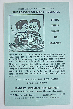 Reasons Husbands Bring Wives To Mader's Postcard