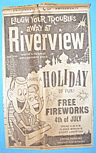 1961 Riverview Amusement Park W/man & Woman On Coaster