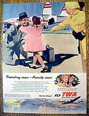 1954 Trans World Airlines Twa With Girl Welcoming Man
