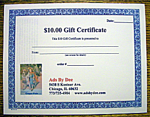 Ads By Dee $10 Gift Certificate