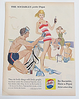 1960 Pepsi Cola With Man & Woman On Beach