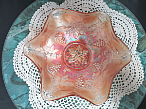 Fenton Marigold Carnival Glass Bowl Grape Leaf