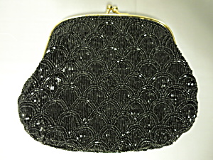 Vintage Black Beaded Clutch Handbag