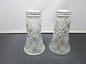 Vintage Diamond Pattern Salt & Pepper Shakers With Aluminum Lids