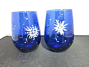 Vintage Libbey Glass Hand Painted Cobalt Blue Water Glass 2pc