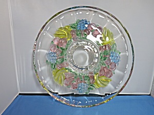Vintage Indiana Glass Hand Painted Footed Cake Plate Platter