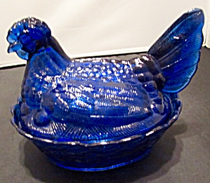 Cobalt Blue Hen On Nest Covered Candy Dish