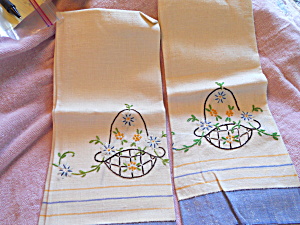 Linen Floral Embroidered Hand Towels Set Of 2