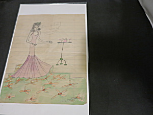 Childs Art Drawing Water Color 1935 Signed Abrans