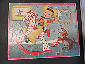 Tray Puzzle Cowboy Rocking Horse Lariat Puppy 1950s