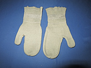Vintage Children's Mittens Hand Knit Beige