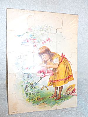 Vintage Lithograph Puzzle Girl With Flower