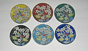 6 Vintage 1960`s Japan Hand Painted Floral Coasters