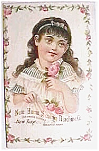 Vintage Ad Sewing Machine Girl With Pink Rose