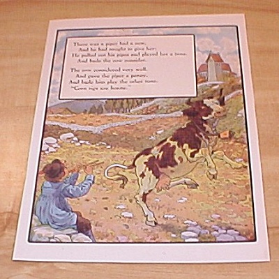 Piper And Cow, Crooked Man 1915 Mother Goose Book Print Volland Ed.