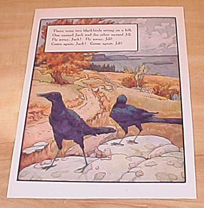 Two Blackbirds & Cross Patch 1915 Mother Goose Book Print Volland Ed