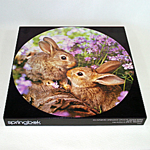 Woodland Friends Bunnies Springbok Round Jigsaw Puzzle