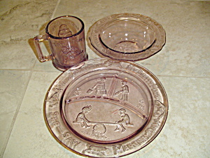 3 Piece Set Of Tiara Indiana Glass In Amethyst W/mother Goose