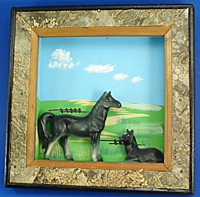 Enesco Ceramic Horse Pair On Wood Wall Hanger