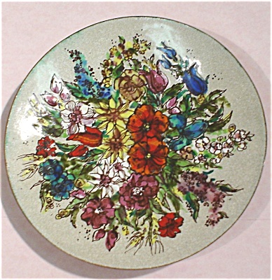 Floral Enameled Metal Plate Austria