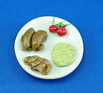 Dollhouse Miniature Ceramic Plate With Food