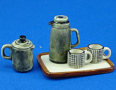 Dollhouse Miniature Coffee Set And Tray