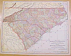 Antique Map North & South Carolina Georgia 1902