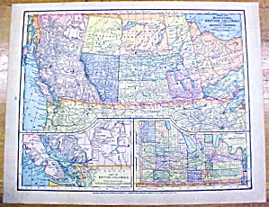 Antique Map Manitoba/british Columbia/porto Rico 1902