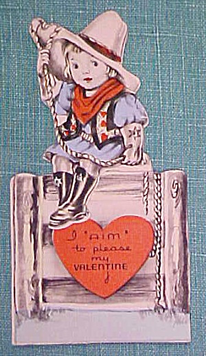 Antique Valentines Card Cowgirl