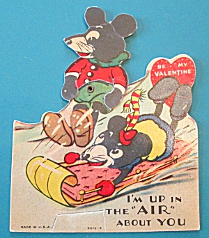 Mickey Mouse & Minnie Valentines Card Sled 1936 Usa