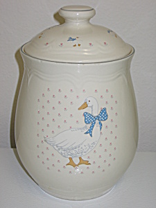 Tienshan Aunt Rhody Geese Stoneware Sugar Canister &lid