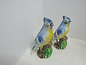 Vintage Porcelain Bluebird Figurines On Log