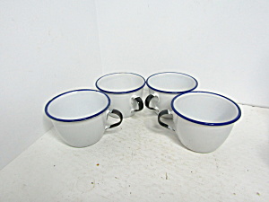 Vintage White Enamel Ware Blue & White Cup Set