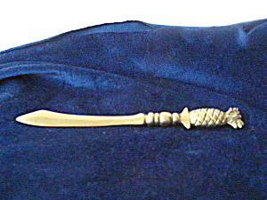 Letter Opener Brass 1950 With Pineapple Detail On Handle