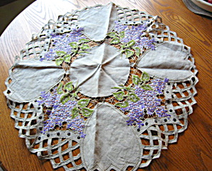 Embroidered Linen Table Center Doily