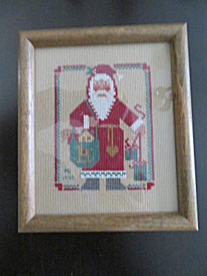 Signed Needlepoint Santa Picture