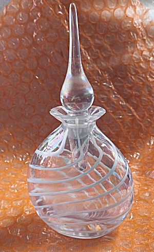 Vintage White Onwhite Blown Perfume Glass Bottle