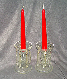 Pair Crystal Candlestick Holders With Tear Drops