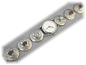 Native American Accutime Watch Sterling Silver Band