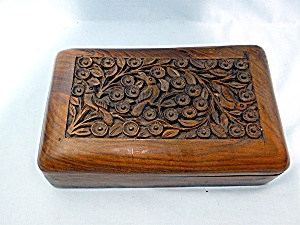 Wooden Box Carved Hinged