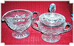 Cut Glass Sugar With Lid And Cream Pitcher