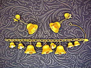 Miriam Haskell Gold Bells Bracelet And Earrings.