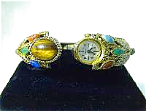 Gemstone Goldtone Bangle Bracelet Watch