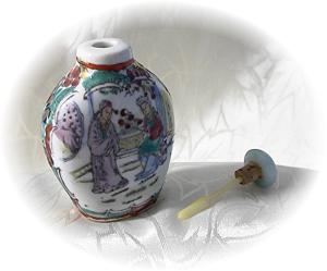 Oriental Figured China Spice Bottle W/ Spoon