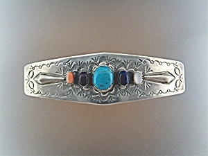 Hair Barette Sterling Silver Turquoise Coral Lapis W.s