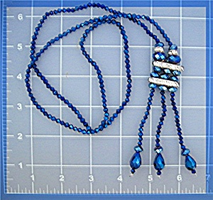 Necklace Blue White Crystals With Teardrop Tassle .....