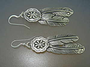 Navajo Sterling Silver Double Feathers Earrings