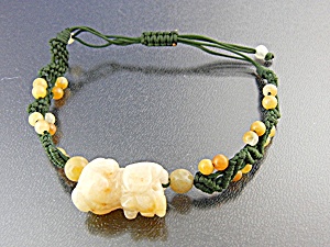 Jade Golden Dog Silk Cord Pull Bracelet Jade Beads
