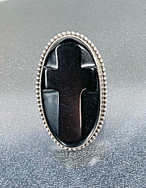 David Troutman Silver Creations Onyx Cross Ring