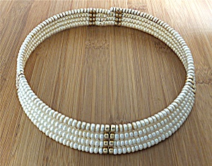 Necklace Freshwater Pearl Collar 4 Row & Gold Beads